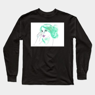 Girl With A Messy Bun - Green Palette Long Sleeve T-Shirt